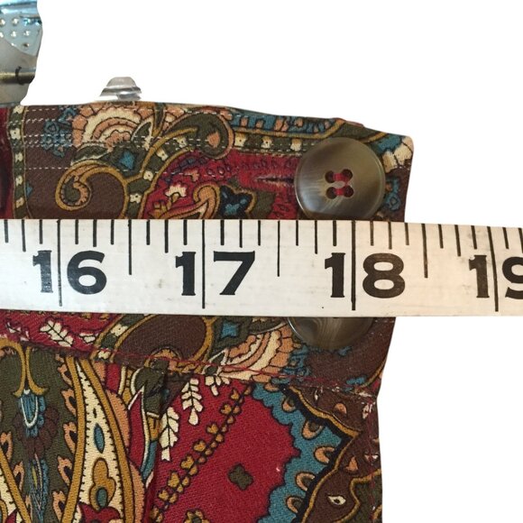 ORVIS Midi Pleated Skirt Size XL Paisley Burgundy Pockets Side Zip Elastic Waist - Picture 3 of 11